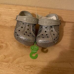 Glitter silver toddler crocs